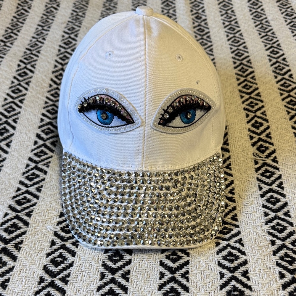 White and Silver Embellished Cap